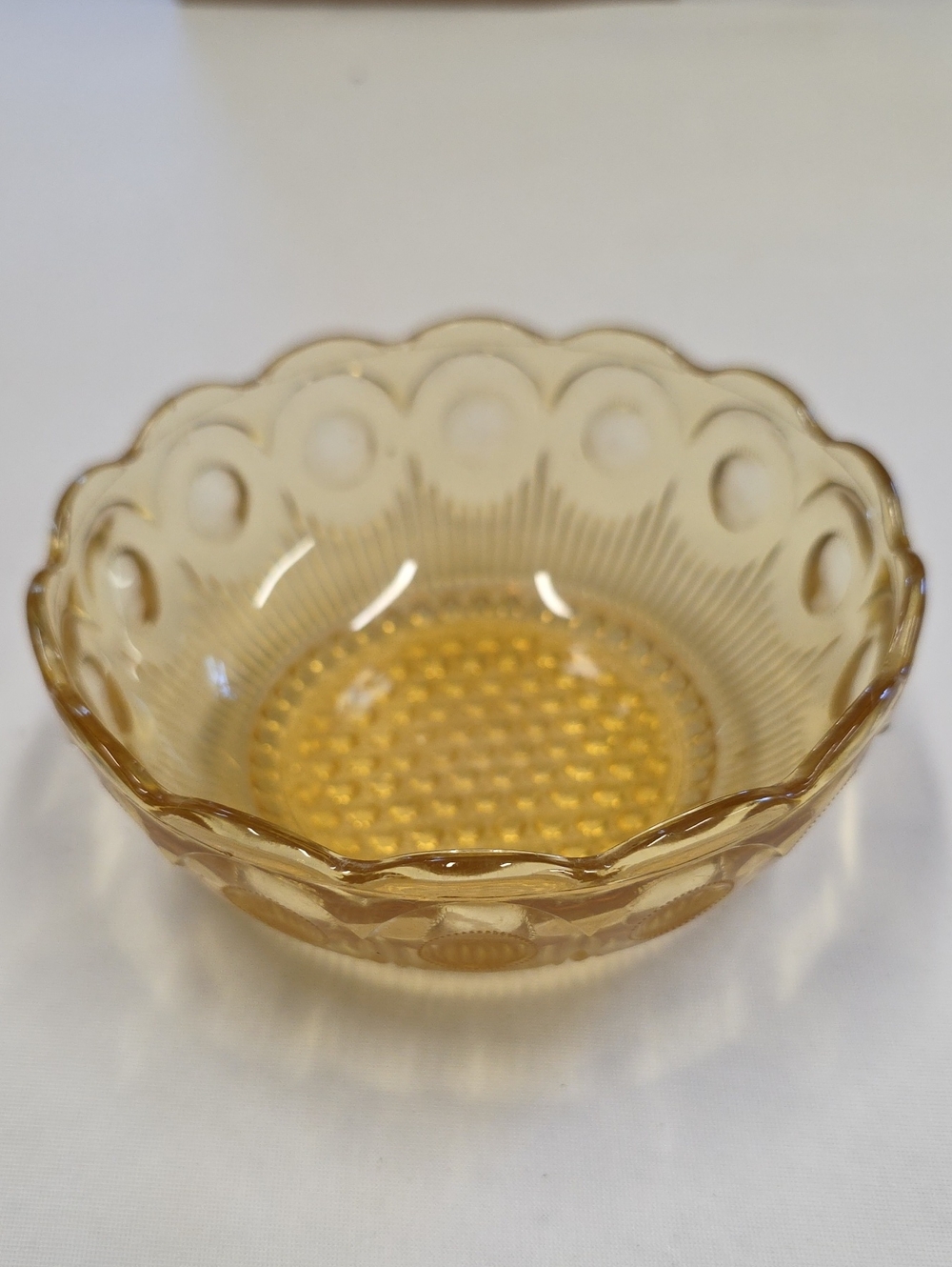 Vintage Bartlett-Collins Amber Pressed Glass Bowl in the "Manhattan" Pattern